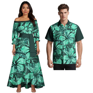 Chemises pour hommes Vêtements assortis pour couples Ensembles de tenues de couple tribal polynésien Samoan Puletasi Plus Size Tatau Dresses - Product Image 4