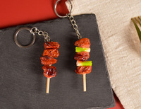 Modèle de brochettes de barbecue miniatures en PVC, jouet alimentaire, brochettes de viande, brochettes de caille, jouet porte-clés pendentif