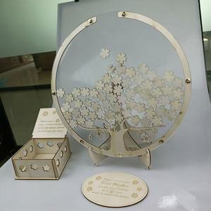 Libro de visitas de boda circular de madera con flores, 60 cm, corte láser, caja creativa para mensajes de invitados, para decoración de bodas - Product Image 4