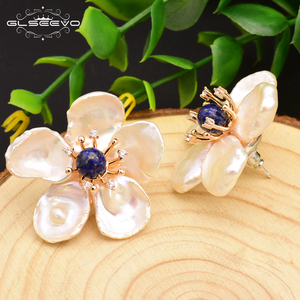 <span class=keywords><strong>Orecchini</strong></span> a Perno Fatti a Mano in <span class=keywords><strong>Argento</strong></span> Sterling 925 con Lapislazzuli Naturale e Perla Barocca a Fiore, Gioielli da Donna, Vendita all'Ingrosso - Product Image 3
