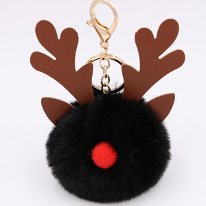 Porte-clés en fausse fourrure de renard doux et moelleux Porte-clés en peluche avec <span class=keywords><strong>pompon</strong></span> de cerf de Noël Porte-clés à breloques pour sac à main Décoration de Noël - Product Image 4