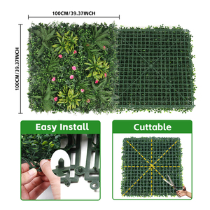 Panel de Césped <span class=keywords><strong>Artificial</strong></span> Verde de 50x50cm con Hojas Tropicales y Flores para Decoración de Jardín Interior y Exterior, Venta al Por Mayor de Fábrica - Product Image 4