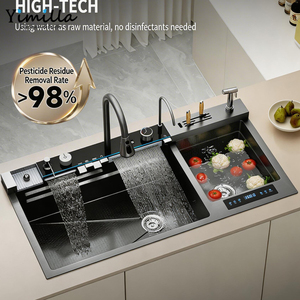 อ่างล้างจานอัจฉริยะ SUS304 พร้อมก๊อกน้ำแบบน้ำตกอเนกประสงค์ อ่างคู่ พร้อมตัวเร่งปฏิกิริยาสำหรับกำจัดสารตกค้างจากยาฆ่าแมลง - Product Image 2