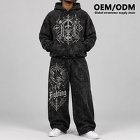 Ensemble sweat à capuche et pantalon de survêtement baggy pour homme, effet délavé, impression sérigraphiée, molleton épais, fabrication sur mesure (OEM/ODM)