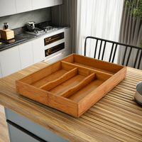Tiroir multifonctionnel en bois de bambou Organisateur de couverts pour cuisine pour la maison, la fête, le restaurant et la cuisine Rangement