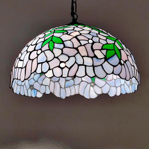Lampadario <span class=keywords><strong>Tiffany</strong></span> in Vetro Colorato LongHuiJing da 16 Pollici - Design Glicine Viola, Altezza Regolabile, Stile Europeo Multicolore - Product Image 5
