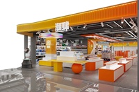 Étagère de présentation en métal sur mesure pour magasin de détail, armoire de rangement inférieure, gondole orange et blanche, solution complète pour l'ensemble du magasin