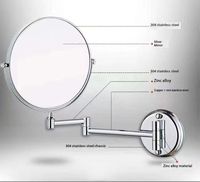 Modern Hotel Bathroom Brass 6inch Retractable Arm Foldable 3x Times Double-sided Lighted Vanity Shower Magnifying Makeup Mirror