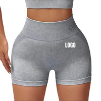 Shorts de sport personnalisés pour femmes, effet délavé, taille haute, effet ventre plat, très élastiques, pour la course, le cyclisme et la gym