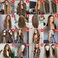 Perruque Lace Front Ondulée AYT WIGS avec Mèches Balayage Ombré, Racines Foncées et Mèches Blondes, Cheveux Humains avec Baby Hair