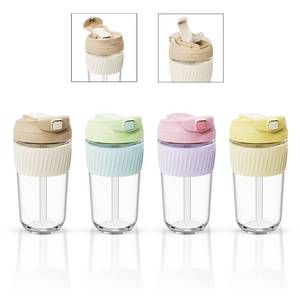 Wholesale Custom logo Personalised Unique Borosilicate Glass Take Away Coffee Water Mug Cups with Lids and Straws
