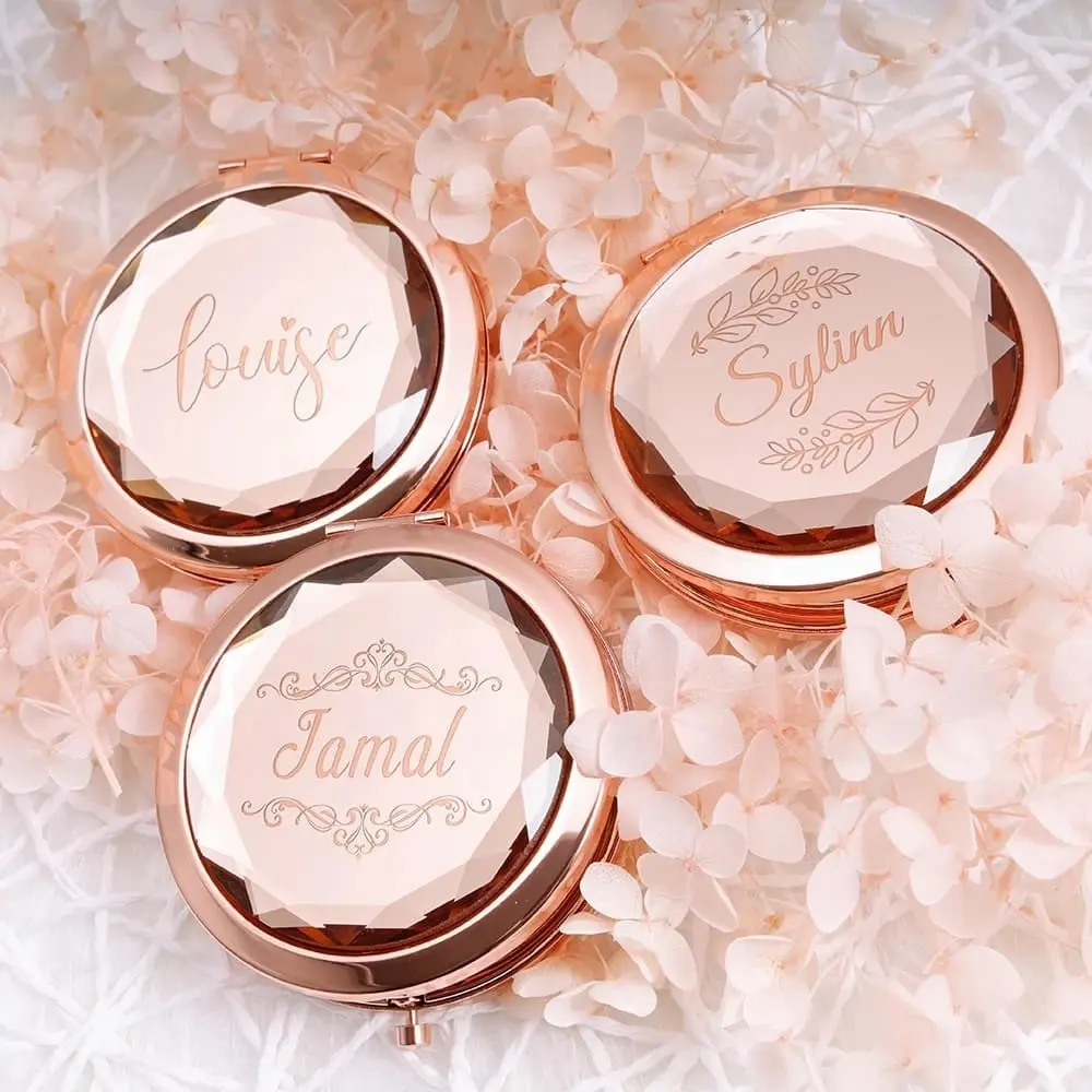 Decorative mirrors Personalized Bride Compact pocket mirror for women Rose Gold Crystal Makeup Mirror Bridesmaid Wedding Gift