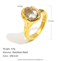 Bague pendante en or 18 carats, étanche, durable, inaltérable, de haute qualité, design géométrique en zircon blanc, style luxe léger et tendance, pour la décoration des mains