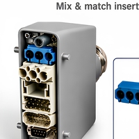Connecteur robuste 40A 500V HDC, inserts modulaires, boîtier métallique avec presse-étoupe, double verrouillage pour armoire de commande et automatisation