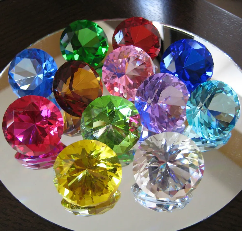 Diamante de cristal colorido para decoração, peso de vidro cristal Mh-zs123, polido, colorido, para decoração de casamento