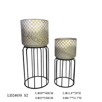 Set Pot Tanaman Lantai Mid Century 2 Buah dengan Dudukan, Pola Anyaman, Gradasi Putih Abu-abu, Pot Logam Besar untuk Dalam Ruangan 11.8"x29" 8.7"x21.7"