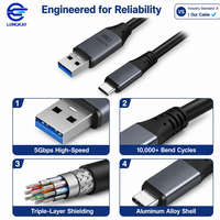 Cable de Extensión USB 3.0 Macho a Hembra LUNGKAY, Cable de Transferencia de Datos USB-A a USB-C para Computadora Multimedia, Carga Rápida