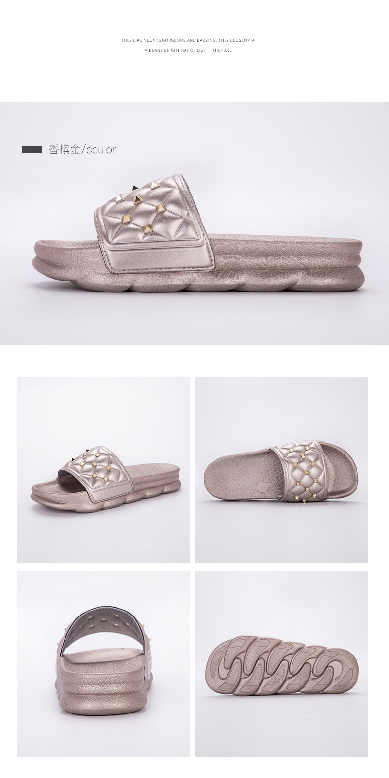 Fashionable Sandals Slippers Riveted Casual High Heels Platform Sandals for Women