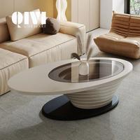 Mesa de Centro de Vidrio Ovalada, Estilo Moderno, Minimalista y de Lujo, para Salas de Estar Pequeñas
