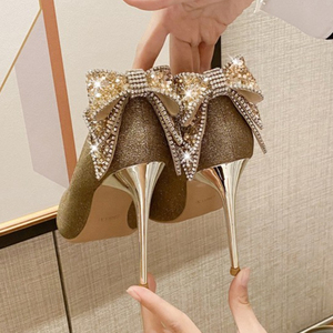 Chaussures à talons aiguilles pour femmes, sexy, avec nœud en strass, pour mariage et soirée - Product Image 1