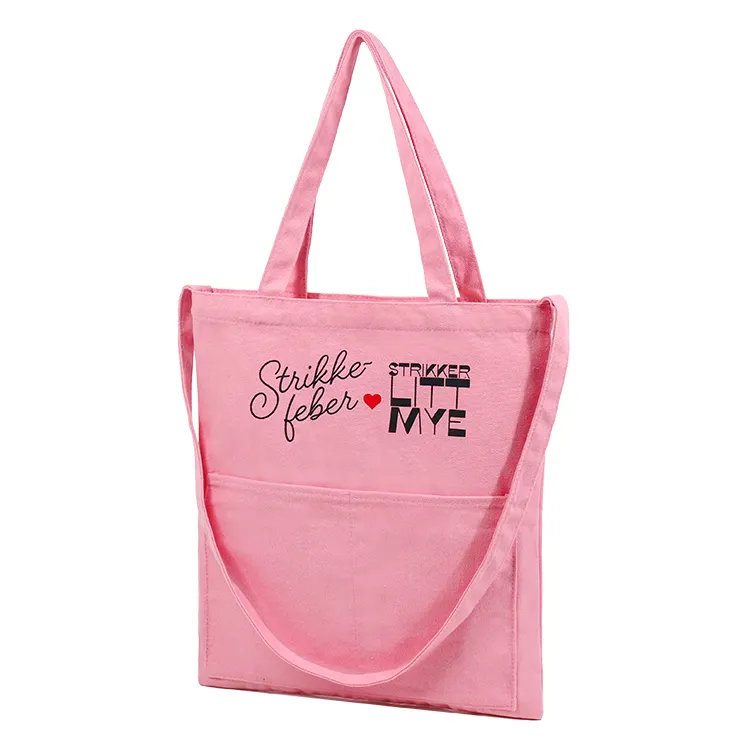 Günstige benutzer definierte Design rosa Leinwand Baumwolle Einkaufstaschen mit Logo gedruckt