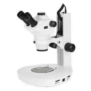 AmScope 8X-50X Track Stand Stereo Zoom Parfocal Trinocular Microscope with Top & Bottom LED Lights