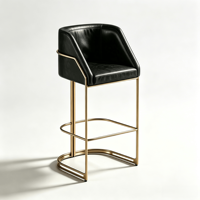 Chaise de bar moderne de luxe en métal doré, revêtement en cuir véritable à l'avant et en PU à l'arrière, hauteur de siège personnalisable, tabouret de bar pour bar, café, restaurant