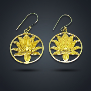 Boucles d'oreilles pendantes Silver Zone, couleur or, motif lotus, pour femmes et jeunes filles, design géométrique, style statement, pour mariages - Product Image 1