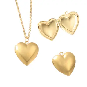 Gold Plated Heart Stainless Steel Geometric Smooth Necklace Can engrave Letter Openable Feature Adding Photos Fashion Jewelry