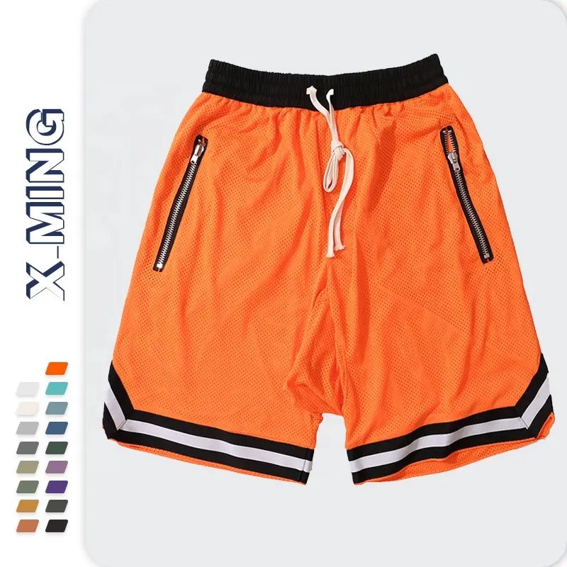 Alta qualidade personalizada dupla camada casual respirável basquete malha Shorts cor logotipo personalizado shorts cordão homens shorts retro