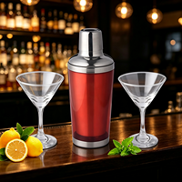 Shaker à cocktails de luxe en acier inoxydable rouge métallisé 400 ml, mélangeur à martini professionnel, barware anti-fuite pour kit de barman