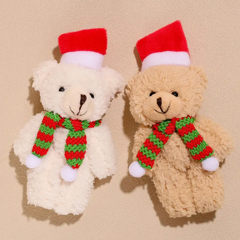 Noël ours en peluche en peluche mignon animaux en peluche ours écharpe avec chapeau peluches poupée enfants jouets pour la décoration de gâteau de noël
