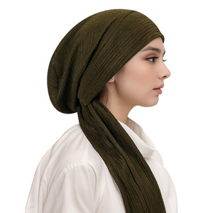 Turban musulman simple, <span class=keywords><strong>chapeau</strong></span> hijab, <span class=keywords><strong>foulard</strong></span> plissé, voile côtelé respirant, couvre-chef pour perte de cheveux due à la chimiothérapie, hijab instantané pour femme - Product Image 2