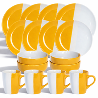 Service de vaisselle en grès bicolore jaune et blanc Guangda – Assiettes, bols et tasses modernes pour la maison, compatibles lave-vaisselle, pour le thé
