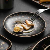 Assiettes de restaurant haut de gamme à bord doré, assiettes en céramique blanches, vaisselle pour hôtel