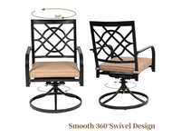 Ensemble de 2 chaises pivotantes contemporaines en acier pour patio, jardin, cour, avec coussin marron et rotation à 360°