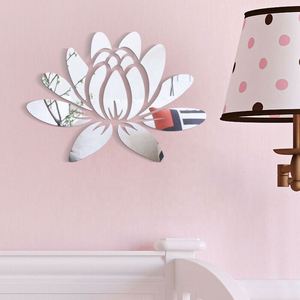 Modern 3D Lotus Mirror <b>Wall</b> <b>Sticker</b> Fashionable Acrylic Self-Adhesive Removable DIY Home Room Decoration Art <b>Wall</b> Art - Product Image 4