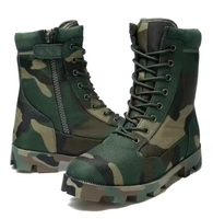 Bottes pour hommes en cuir véritable avec dessus camouflage et semelle en caoutchouc, bottes tactiques