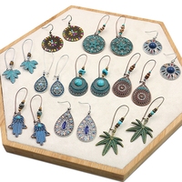 Boucles d'oreilles bohèmes vintage avec pendentif goutte d'eau turquoise, main de Fatma et feuille, bijoux pour femme