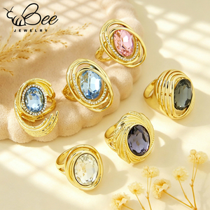 Bijoux en cristal surdimensionnés exquis, bagues de cocktail en or 14 carats de style italien pour femmes européennes, esthétique baroque - Product Image 2