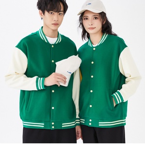 Autumn Winter Basic Solid Color-Block 330GSM Standard Drop Shoulder Stand Collar Eco-Friendly 100% Cotton <b>Baseball</b> <b>Jacket</b> <b>Men</b> - Product Image 2