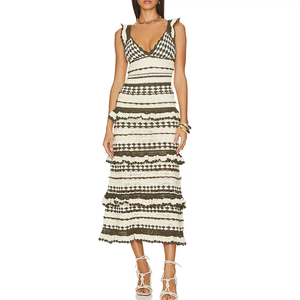 <span class=keywords><strong>Robe</strong></span> <span class=keywords><strong>mi</strong></span>-<span class=keywords><strong>longue</strong></span> de haute qualité pour femmes Style moulant de couleur unie avec tricot à volants décontracté Maxi longueur tissé pour l'été - Product Image 3