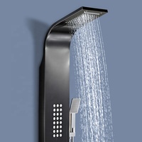 Colonne de douche murale en acier inoxydable noir avec cascade et jets de massage corporel