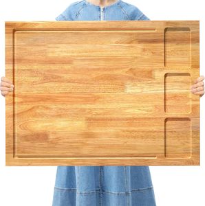 <span class=keywords><strong>Planche</strong></span> à découper et couvercle de cuisinière en bois massif surdimensionné, 2 en 1, avec pieds amovibles et bac à jus - Product Image 1