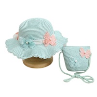 Nouveauté 2026 : Ensemble Chapeau de paille souple et mignon pour enfants, idéal pour l'été, la plage et les fêtes, avec sac à main rayé en dentelle, pour les voyages en extérieur
