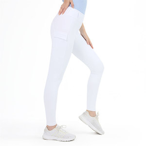 Culotte d'équitation pour femme blanche Logo personnalisé Leggings équestres évacuant l'humidité avec boutons - Product Image 4