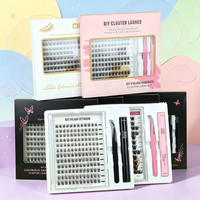 Extensions de cils individuels DIY, Cils en grappe, Colle et fixateur pour cils, Cils segmentés courbure C D, Pré-coupés, Kit de cils en grappe DIY, Marque privée