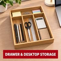 Organisateur de tiroir en bambou à 4 compartiments, plateau à couverts, porte-ustensiles de cuisine, boîte de rangement de bureau en bambou naturel, séparateur