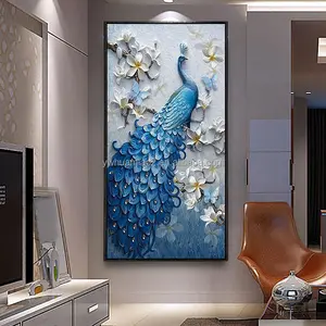 Pintura de pavo real de porcelana de cristal para decoración de hotel, pintura de cristal para pared, arte moderno para porche