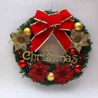 Karangan Bunga Natal Merah Emas dengan Papan Tulis Selamat Natal, Lonceng Emas dengan Hiasan Bola dan Buah Berry, Dekorasi Pintu Pinus Buatan Grosir